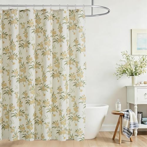 ORTIGIA Linen Shower Curtain Sage Green Floral Shower Curtains Farmhouse Vintage Boho Rustic Block Print Cottagecore Decor for Bathroom 72 W x 72 L