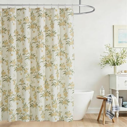 ORTIGIA Linen Shower Curtain Sage Green Floral Shower Curtains Farmhouse Vintage Boho Rustic Block Print Cottagecore Decor for Bathroom 72 W x 72 L