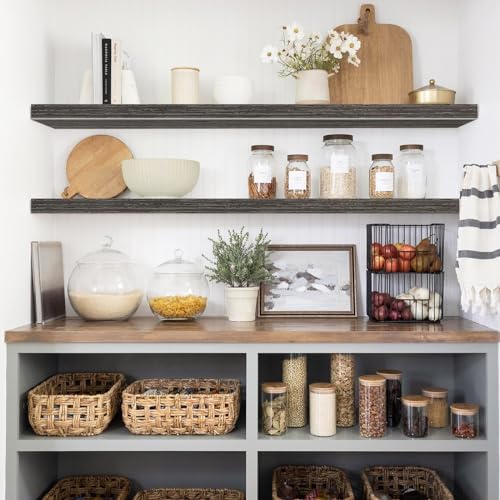 QEEIG Floating Shelves for Wall 47.2" Extra Long - Wall Mounted Shelf Bathroom Kitchen Living Room Bedroom Farmhouse Home Decor Display Bookshelf Large 47.2 x 9.3 inch Set of 2, Grey (008-120GY)