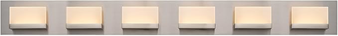 Kira Home Everett 48" Modern Integrated LED 6-Light Bathroom Vanity Light | 60W 3000K Warm White Light, Minimalist Bathroom Wall Sconce with Frosted Acrylic Blocks, Brushed Nickel Finish