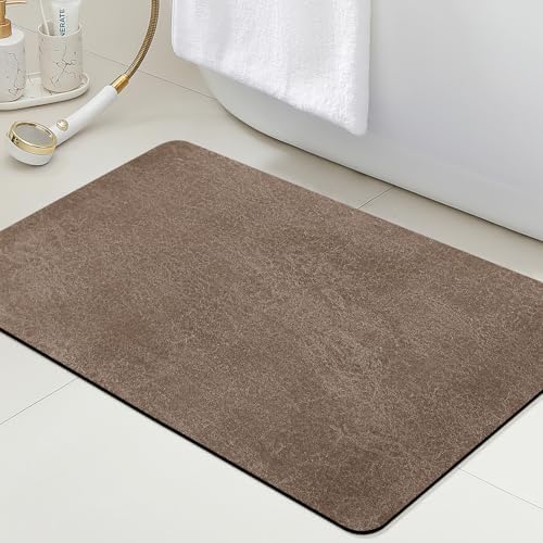 ACCUMTEK Non Slip Bath Mat, Thin Bathroom Rugs Fit Under Door, Quick Dry Bath Mats, Machine Washable Bath Rugs for Bathroom, Bathtub & Kitchen, Bathtub & Kitchen, Brown/Marble/32 x20