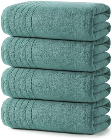 REDKISS Luxury Bath Towels Set of 4, 35x70 in, Highly Absorbent & Quick Dry, Super Soft Extra Large Premium Thick Cotton Blue Bath Sheets for Shower, Hotel, Bathroom, Spa