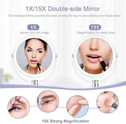 CLSEVXY Vanity Makeup Mirror with Stand, 1X/15X Magnification Double Sided 360 Degree Swivel, Portable Table Desk Counter top Magnifying Mirror, Tabletop Mirror for Bedroom or Dorm Room, 6.25 Inch