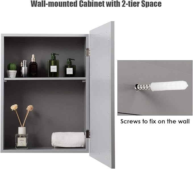 LDAILY LUARANE Bathroom Medicine Cabinet with Mirror, Wall Mounted Mirror Cabinet with Adjustable Shelf, Storage Organizer Cabinet for Bathroom Room Living Room Entryway (Grey)