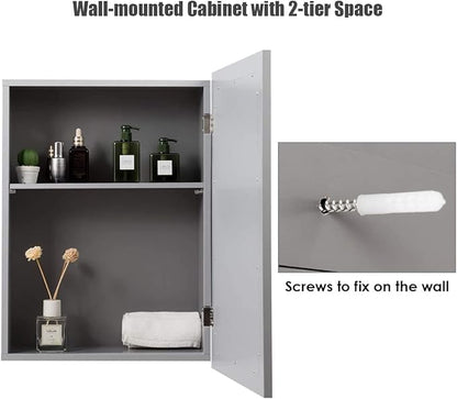 LDAILY LUARANE Bathroom Medicine Cabinet with Mirror, Wall Mounted Mirror Cabinet with Adjustable Shelf, Storage Organizer Cabinet for Bathroom Room Living Room Entryway (Grey)