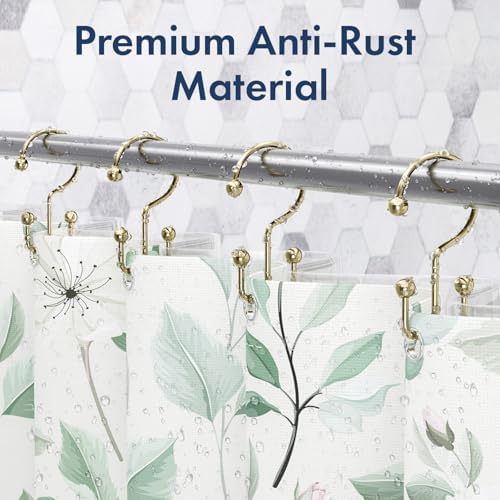 Bathway Shower Curtain Hooks Gold Shower Curtain Rings, 12 Pcs Double Hook Shower Curtain Hooks Rings Shower Curtain Hangers Rust Proof, Metal Shower Hooks for Bathroom Shower Curtain Rod