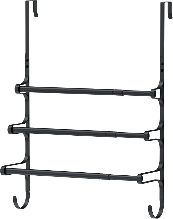 CANYAVE Over The Door Towel Rack, Over Door Towel Rack for Bathroom Door, Triple Towel Storage Holder with Hooks (Matte Black)