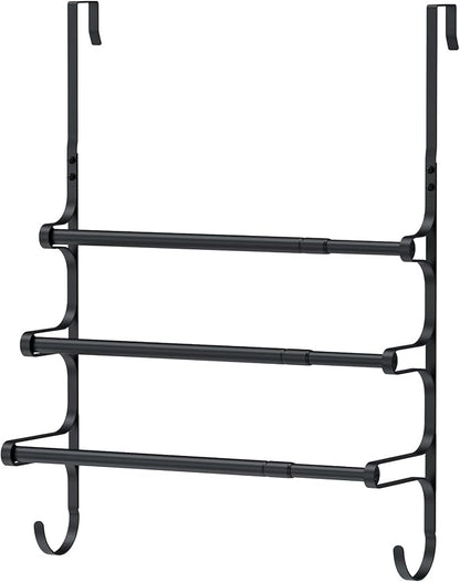 CANYAVE Over The Door Towel Rack, Over Door Towel Rack for Bathroom Door, Triple Towel Storage Holder with Hooks (Matte Black)