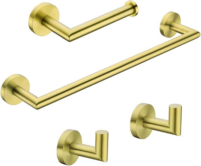 Towel Bar Set 4-Pieces Brushed Gold Bathroom Hardware Set, 18 Inch Stainless Steel Towel Rack Kit,Towel Rod Coat Hook and Toilet Paper Holder Wall Mounted Bathroom Accessories Set