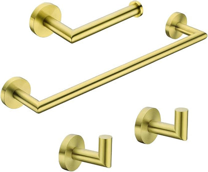 Towel Bar Set 4-Pieces Brushed Gold Bathroom Hardware Set, 18 Inch Stainless Steel Towel Rack Kit,Towel Rod Coat Hook and Toilet Paper Holder Wall Mounted Bathroom Accessories Set