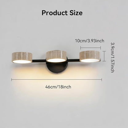 Led Bathroom Lighting Fixtures Over Mirror with 3 Travertine Shades,Vanity Lights Wall Lamp, 180° Rotatable Stone Lampshades Bathroom Lights, Modern Farmhouse Stone Sconces Black