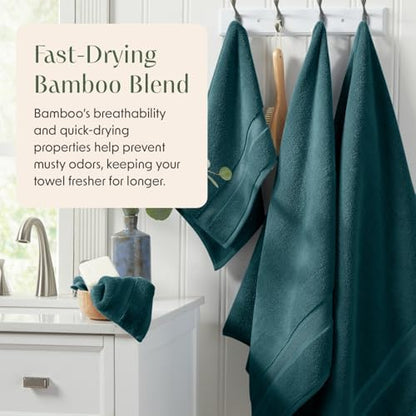 Springtree Home Luxury Bamboo Rayon Plush Bath Towel Set | 4-Pack | Teal