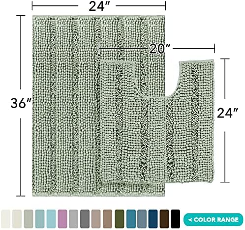 2-Piece Bathroom Rug Set with U-Shaped Mat, Soft Absorbent Chenille, Sage