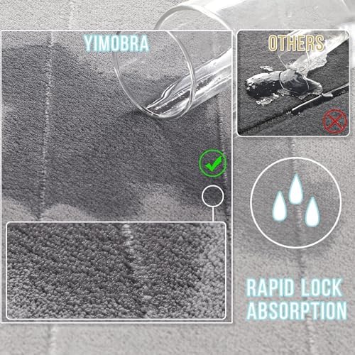 Yimobra Memory Foam Bathroom Rugs Sets 2 Piece - Super Soft Absorbent Quick Dry Bath Mat Set, Machine Washable Non Slip Floor Carpet for Tub Shower & Single Sink (17x24 & 31.5x20 Inch, Gray)