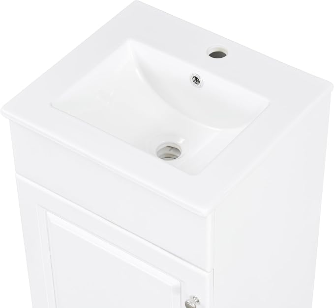 Christopher Knight Home Doreen 18" Bathroom Vanity with Ceramic Sink, Bathroom Vanity Cabinet with Door Organizer,Wooden Bathroom Storage Cabinet with Adjustable Shelf,Pedestal Sink with Storage,White