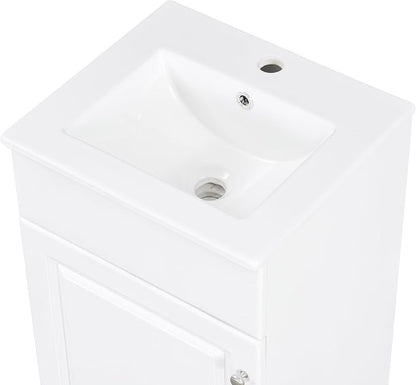 Christopher Knight Home Doreen 18" Bathroom Vanity with Ceramic Sink, Bathroom Vanity Cabinet with Door Organizer,Wooden Bathroom Storage Cabinet with Adjustable Shelf,Pedestal Sink with Storage,White