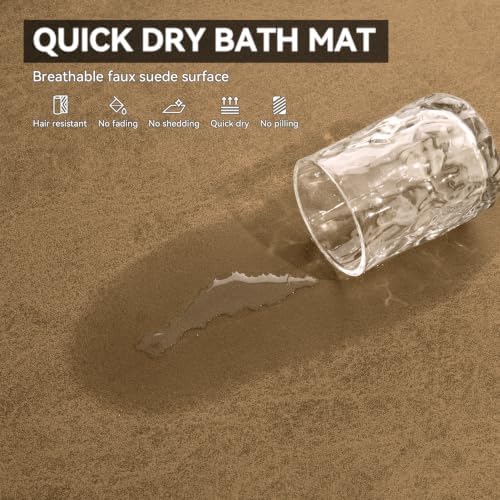 MontVoo -Bath Mat Rug-Rubber Backing Non Slip Quick Dry Absorbent Thin Bathroom Rugs Fit Under Door-Faux Suede Surface Bathroom Floor Mats-Shower Rug for in Front of Bathtub Shower Camel 17"x27.5"