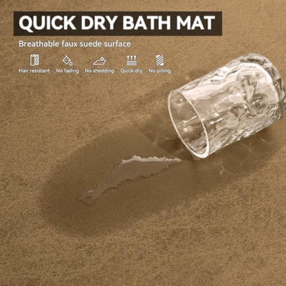 MontVoo -Bath Mat Rug-Rubber Backing Non Slip Quick Dry Absorbent Thin Bathroom Rugs Fit Under Door-Faux Suede Surface Bathroom Floor Mats-Shower Rug for in Front of Bathtub Shower Camel 17"x27.5"