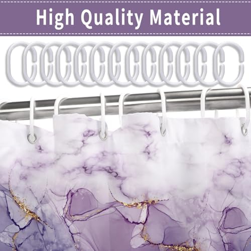 Marble Shower Curtain, Ombre Purple Gold Ink Shower Curtains for Bathroom, Modern Abstract Aesthetic Bathtub Decor Waterproof Fabric Watercolor Bath Curtain Set with Hooks 48x72 inch