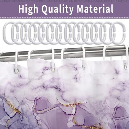 Marble Shower Curtain, Ombre Purple Gold Ink Shower Curtains for Bathroom, Modern Abstract Aesthetic Bathtub Decor Waterproof Fabric Watercolor Bath Curtain Set with Hooks 48x72 inch
