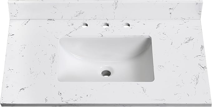 36"x22" Engineered Stone Bathroom Vanity Top with Rectangular Undermount Ceramic Middle Sink, 8 Inch Faucet Hole Spread with Backsplash Bathroom Vanity Sink Top (Cabinet Not Included)