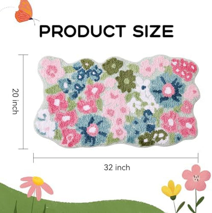 TRUEDAYS Floral Bath Mat, Cute Bath Mat for Bathroom, 32'' x 20'', Colorful
