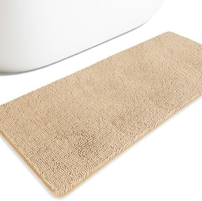 Bathroom Runner Rug 24 x 60 Inch – Extra Large Long Bath Mat | Absorbent and Washable Thick Chenille Bath Rug Non-Slip Runner Rug for Bathroom, Shower, Sink(Ivory Cream)