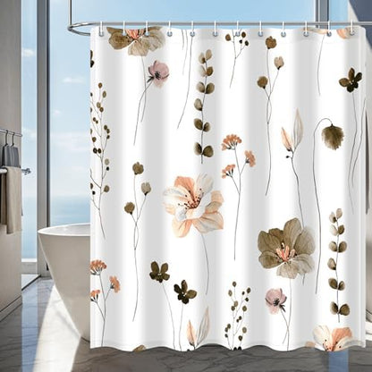 WITHLOC Floral Shower Curtains for Bathroom, Khaki, 72" W x 72" L