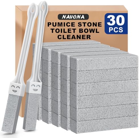 Navona 30 Pack Pumice Stone Toilet Bowl Cleaner with 2 Extra-Long Handles