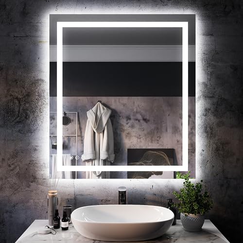 ISKM 32x36 LED Mirror for Bathroom, Front and Back Lit, Anti-Fog, Dimmable
