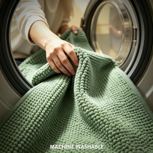 SUBRTEX Bathroom Rugs, 20" x 32" Chenille Bath Rug Soft Short Plush Bath Mat Soft Shower Mat Water Absorbent Shower Mat Quick Dry Machine Washable, Sage Green
