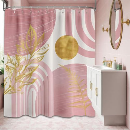 Light Pink and Gold Shower Curtain, 60X72 in, Mid Century Modern Girls