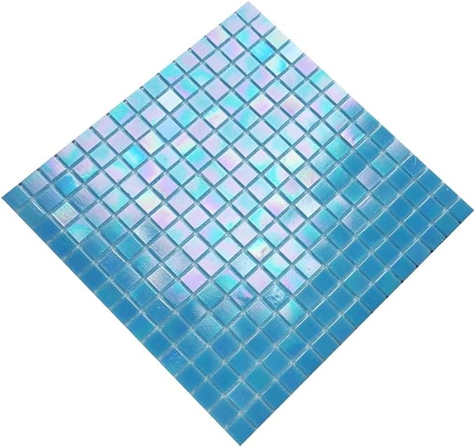 DICOFUN 40-Sheet Rainbow Peel and Stick Backsplash for Kitchen and Bathroom, 6.6" x 6.6" Blue Glass Mosaic Tiles