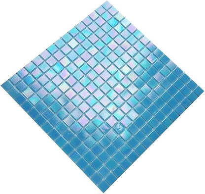 DICOFUN 40-Sheet Rainbow Peel and Stick Backsplash for Kitchen and Bathroom, 6.6" x 6.6" Blue Glass Mosaic Tiles