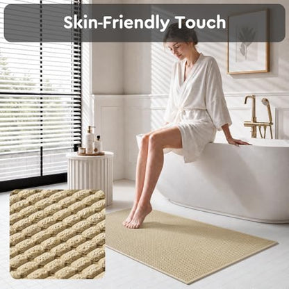 tchdio Bathroom Runner Rug, Absorbent Washable Thin Bath Mat, Non Slip Quick Dry Bath Rugs with Solid Rubber Backing, Low Profile Bath Mat, Beige, 24" x 48"