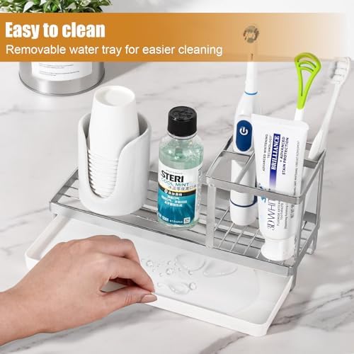 Toothbrush Holders Toothpaste Organizer Bathroom Accessories, Silver