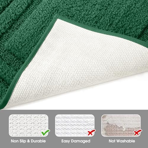 HOMEIDEAS Bathroom Rugs Sets 2 Piece, Non Slip Bath Mat Dark Green