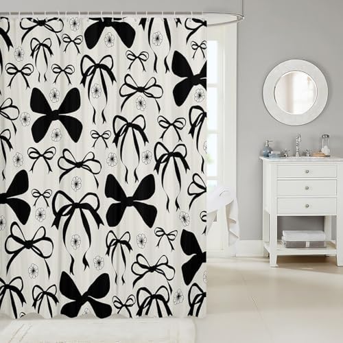 jejeloiu Cute Bowknot Shower Curtain for Bathroom Decor 72"x78" Kawaii Flower Bath Curtain Girls Bow Bathroom Accessories Waterproof Polyester Fabric with 12 Hooks for Stalls Bathtubs Princess Decor