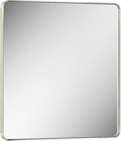Keonjinn 32 x 36 Inch Brushed Nickel Bathroom Mirrors for Over Sink | HD Tempered Glass, Silver Vanity Mirror, Rust-Resistant Aluminum Frame, Rounded Rectangle, French Cleat Mount, Home Décor
