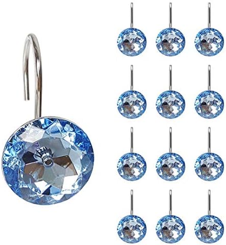 12 Pcs Bling Rhinestones Shower Curtain Hooks Bathroom Rolling Hooks