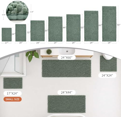 Disolla Sage Green Bathroom Runner Rug 24x60 Inch - Large Long Chenille Bath Mat, Thick Shaggy Plush Absorbent Floor Mat, Non-Slip Runner for Master Bathroom and Bedside