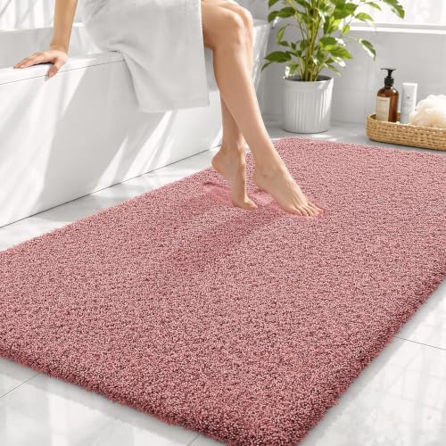 OLANLY Microfiber Large Bathroom Rugs 44x32, Ultra Soft Bath Mat, Deep Rose