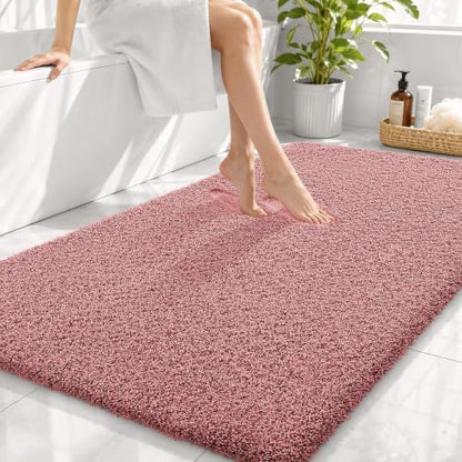 OLANLY Microfiber Large Bathroom Rugs 44x32, Ultra Soft Bath Mat, Deep Rose