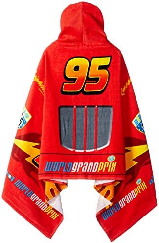 Jay Franco Kids Hooded Towel – 22" x 51" Super Soft Bath Wrap with 3D Hood, Classic Characters, Beach, Pool & Travel, Official Licensed, Red - Cars