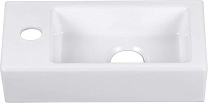 Small Bathroom Sink DeerValley, 15"x7" Mini Rectangle Wall Mount Vessel Sink for Bathroom Powder Room Cloakroom, Floating Space Saving Design, Easy to Clean White Ceramic Wash Basin (Left Hand)
