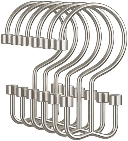 Amazer Nickel Shower Curtain Hooks, 12PCS Minimalist Simple Double Shower Curtain Rings, Rust-Resistant Metal Shower Hooks, Cylinders Shower Rings for Bathroom Shower Rods Curtains