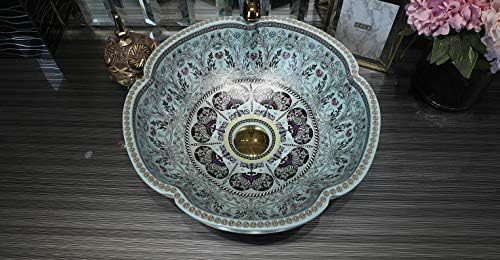 Bathroom Vessel Sinks Europe Style Light Blue Flower Shape Above Counter Ceramic Sink for Vanity Top
