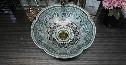 Bathroom Vessel Sinks Europe Style Light Blue Flower Shape Above Counter Ceramic Sink for Vanity Top
