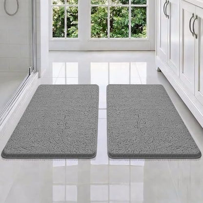 Bcoimo Bath Rug Mat Sets, 2 Piece Extra Soft Chenille Gray Bathroom Mat Set