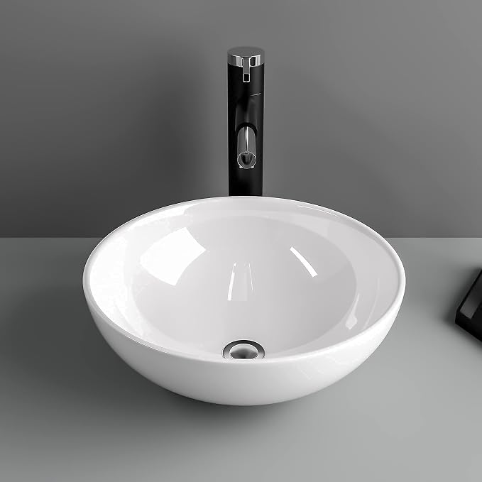 13"x13" White Ceramic Porcelain Small Bathroom Round Vessel Sink Bowl Basin Above Counter Vanity